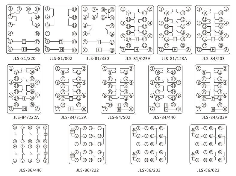 JLS-81/123A靜態(tài)雙位置繼電器內(nèi)部及外引接線圖(正視圖) JLS-81/123A靜態(tài)雙位置繼電器內(nèi)部及外引接線圖(正視圖)