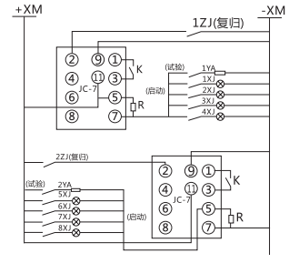 JC-7/21沖擊繼電器電器典型接線圖 JC-7/21沖擊繼電器電器典型接線圖