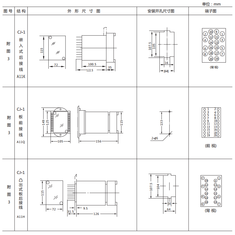 DY-38電壓繼電器外形及開孔尺寸圖