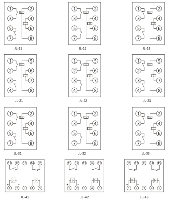 JL-13內(nèi)部接線及外引接線圖(正視圖) JL-13內(nèi)部接線及外引接線圖(正視圖)