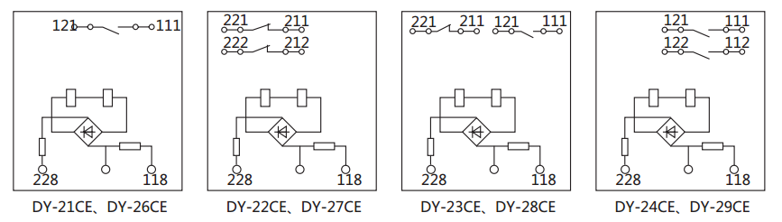 DY-28CE電壓繼電器內(nèi)部接線及外引接線圖 DY-28CE電壓繼電器內(nèi)部接線及外引接線圖