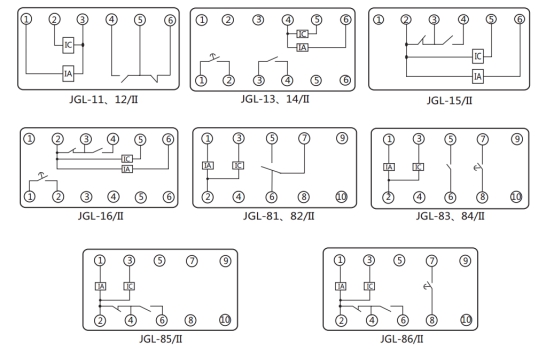 JGL-13/Ⅱ二相靜態(tài)反時(shí)限過流繼電器內(nèi)部端子外引接線圖 JGL-13/Ⅱ二相靜態(tài)反時(shí)限過流繼電器內(nèi)部端子外引接線圖