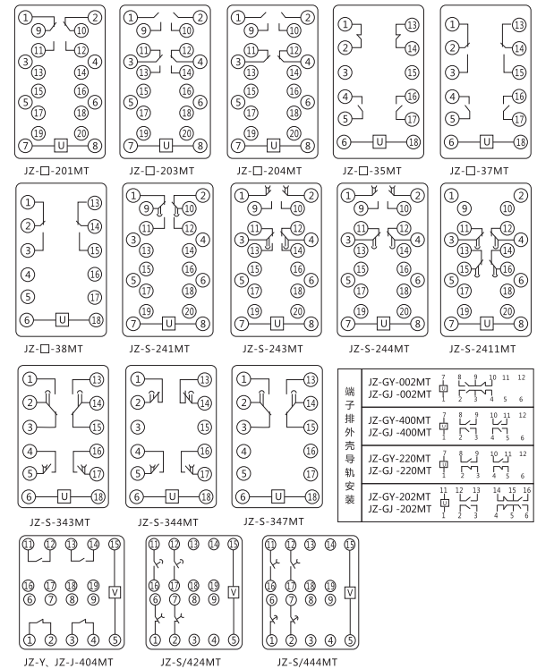 JZ-S-244MT跳位、合位、電源監(jiān)視中間繼電器內(nèi)部接線圖