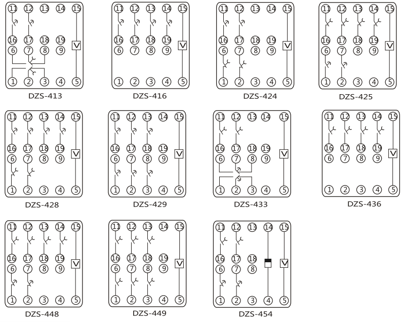DZS-436中間繼電器內(nèi)部端子外引接線圖(正視) DZS-436中間繼電器內(nèi)部端子外引接線圖(正視)