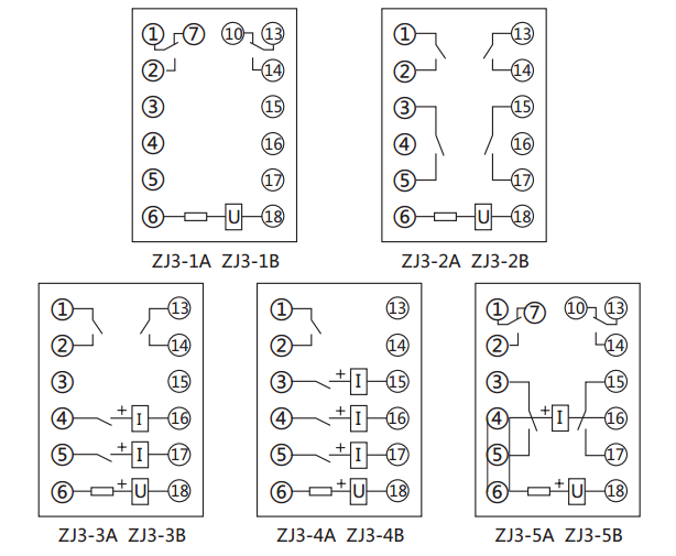 ZJ3-1B快速中間繼電器內(nèi)部接線圖及外引接線圖(正視圖) ZJ3-1B快速中間繼電器內(nèi)部接線圖及外引接線圖(正視圖)