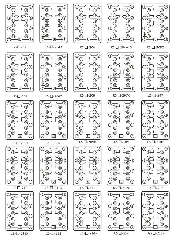 JZY(J)-35靜態(tài)中間繼電器內(nèi)部接線圖及外引接線圖 JZY(J)-35靜態(tài)中間繼電器內(nèi)部接線圖及外引接線圖