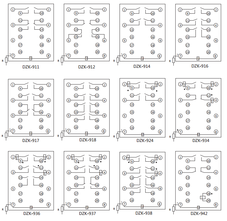 DZK-938快速中間繼電器內(nèi)線接線及外引接線圖(正視圖) DZK-938快速中間繼電器內(nèi)線接線及外引接線圖(正視圖)